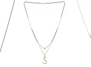 Gold Plated Traditional Black Bead Single Line American Diamond Pendant Jewellary set for Women(Combo) Pack of 3MCN-32-1-38-/
