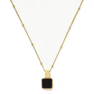 Women/Girls Geometric Square Stainless Steel Gold Locket Pendant Necklace Chain0018