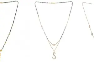 Gold Plated Traditional Black Bead Single Line American Diamond Pendant Jewellary set for Women(Combo) Pack of 3 MSCN-14-1-36- od