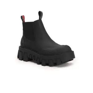 Tommy Hilfiger Polyurethane Solid Black Women Platform Chelsea Boots (F23HWFW098) Size- 39