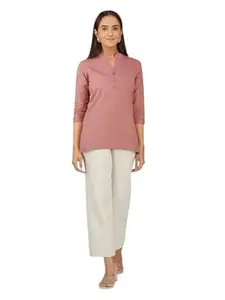 KHADDARVAS Women Cotton Khadi Short Kurti 3/4 Sleeve Regular Fit Casual Pairs with Palazzo, Trousers & Jeans
