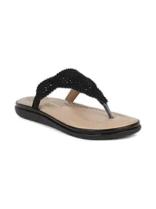 Bata Comfit Womens Crystal Thong Flats, Black, 7, (5716037)