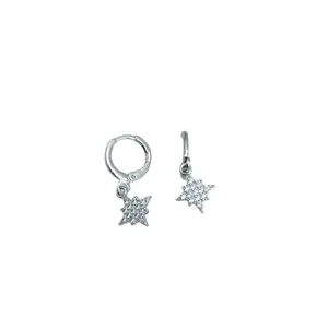 ACCESSHER Stunning Silver Plated Delicate American Diamonds Studded Star Charm Hoop Earrings for Women and Girls Pack of 1