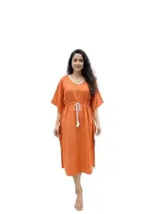Crafts Moda Cotton Kaftan for Women - Loungewear Relaxed Fit Midi Dress - Kantha Work