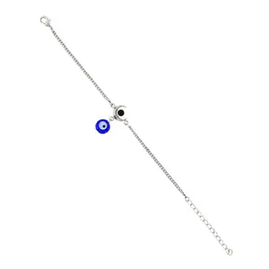 VOYLLA Evil Eye Hanging Bead With Shiva Moon Silver Oxidized Bracelet