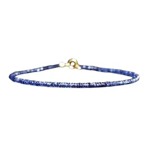 RRJEWELZ Blue Sapphire Bracelet for Men & Women – 2mm Rondelle Faceted Blue Beads – 7 inch with Gold Plated Clasp – Healing, Fashion, Gift, Spiritual, Yoga|LCBR_RR_01541