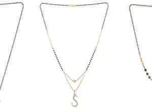 Gold Plated Traditional Black Bead Single Line American Diamond Pendant Jewellary set for Women(Combo) Pack of 3 MSCN-24-1-21-