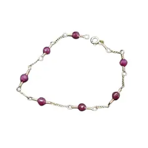 RRJEWELZ Ruby Round Beaded Bracelet – Smooth 3.5mm Red Stones with Silver Lock – 7 Inch Adjustable link Bracelet for Men & Women|LCBR_RR_05954