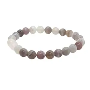 RRJEWELZ Natural Botswana Agate 8mm Round Shape Smooth Cut Beads 8 Inch Stretchable Bracelet For Men & Women. Unisex Bracelet For Healing, Meditation, Prosperity, Gift & Luck|STBR_RR_10461_8.0