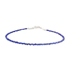 Lady Works Sodalite 2mm Round Shape Faceted Cut Beads 7 inch Adjustable Silver Plated Clasp Bracelet for men, women, unisex. Link Chain Stacking Bracelet.|LBRAC_LW_06214