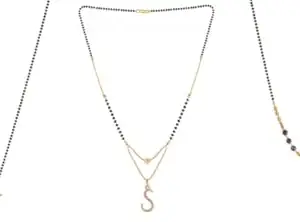 Gold Plated Traditional Black Bead Single Line American Diamond Pendant Jewellary set for Women(Combo) Pack of 3 MSCNC-49-1-23-
