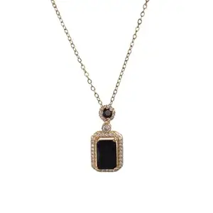 V FASHION JEWELLERY Fashion Luxury Colorful Rectangular Pendant Necklace Chain Jewelry For Women & Girls (Black)