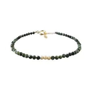RRJEWELZ Seraphinite Round Beaded Bracelet – Faceted 3mm Multicolor Stones with Gold Lock – 7 Inch Adjustable link Bracelet for Men & Women|LCBR_RR_06042