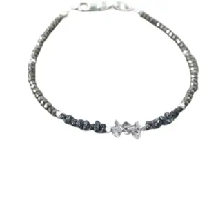 RRJEWELZ Natural Herkimer Diamond & Pyrite 2-4mm Rondelle & Fancy Shape Faceted Cut Gemstone Beads 7 Inch Silver Plated Clasp Bracelet For Men, Women. Natural Gemstone Link Bracelet. | Lcbr_03585