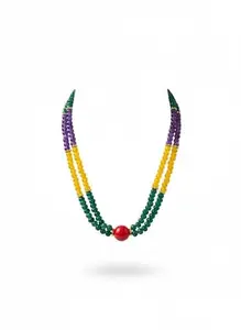 Mardi Gras Beaded Necklace, Purple Yellow Green, Traditional Festival Accessory with Red Accent