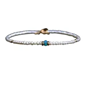 LKBEADS Pearl & Blue Opal bracelet with Gold clasp - 2.5mm Round beads- Smooth Cut -7 Inch Bracelet– Healing, Fashion, Gift, Spiritual, Yoga|LK_STACK_08315