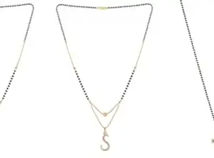 Gold Plated Traditional Black Bead Single Line American Diamond Pendant Jewellary set for Women(Combo) Pack of 3 MSCN-11-1-42- New