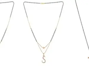 Gold Plated Traditional Black Bead Single Line American Diamond Pendant Jewellary set for Women(Combo) Pack of 3 MSCNC-53-1-15- New