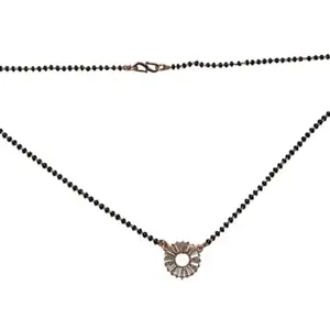 Terra Troves - Elegant Black Bead Mangalsutra with Rose Gold-Tone Circular CZ Sunburst Pendant – Lightweight Jewelry for Women