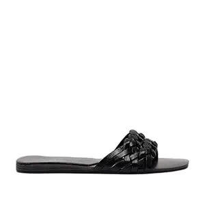 shoexpress Women's Woven Slip-On Slides, Black, 6