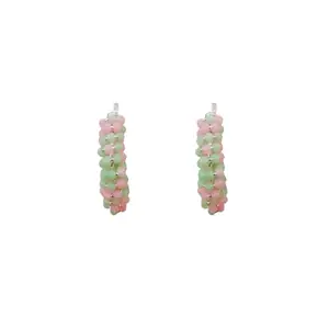 Faceted Beaded Acrylic Hoop Earrings for Women | Silver-Tone with Pink and Green Beads | Lightweight, Elegant Jewelry for Casual Wear, Special Occasions & Gifting