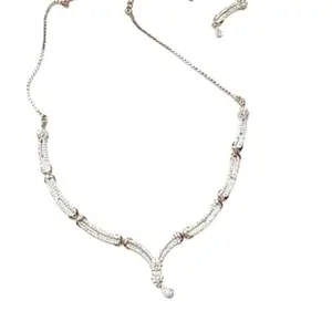 American Diamond White Statement Necklace Set With Earring For Women and Girls
