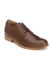 HiREL'S Men Brown Leather Derby Shoes 8