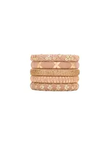 Taasha Craft Idita Understated light toned with golden embellishment handwork design bangles, perfect elegant occasions for Women & girls Size 2.2(5 Bangles)