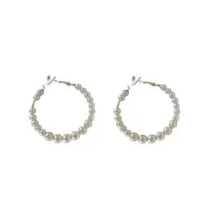 Sipsa White Pearl Hoop Earrings for girls and women