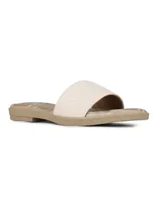 Inc.5 Womens Cream Solid Open Toe Casual Flats Mules