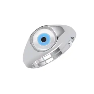 Clara Real 925 Sterling Silver Kian Evil Eye Men Ring |Size Adjustable, Platinum Plated | Gift for Men & Boys