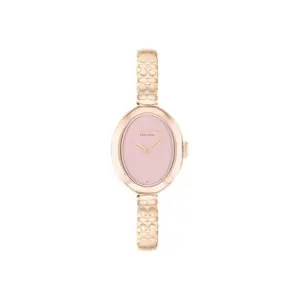 Coach Sammy Qtz Basic Slim Pink Oval Dial Women's Watch|Ionic Plated Carnation Gold Steel Material|Gold Color Band - 14504486