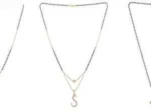 Gold Plated Traditional Black Bead Single Line American Diamond Pendant Jewellary set for Women(Combo) Pack of 3 MSCN-4-1-41-