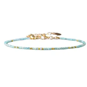 RRJEWELZ Amazonite Bracelet for Men & Women – 2mm Round Faceted Blue Beads – 7 inch adjustable with Gold Plated Clasp – Healing, Fashion, Gift, Spiritual, Yoga|LCBR_RR_00135