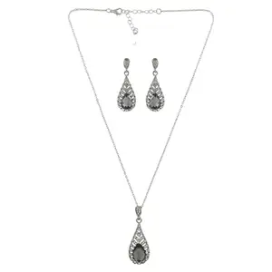 University Trendz Silver-Tone Purple Crystal Retro Drop Necklace & Earring