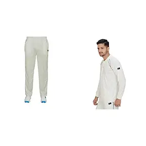 GM 7130 Trouser, Medium 7205 Full Sleeve Cricket T-Shirt Size-Medium (White/Navy) Combo