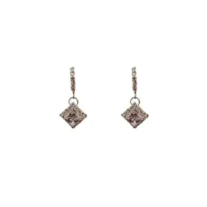 Crystal Huggie Hoop Earrings for Women | Silver-Tone with a Brilliant Sparkle and Square-Cut Halo AD Dangler | Lightweight Statement Jewelry for Casual Wear, Special Occasions, and Gifting