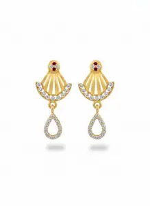 Gold-Plated Drop Earrings, Ruby and CZ Stones, Traditional Design, 3.5 cm Length