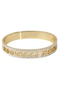 Gold-Plated Bracelet with Greek Key Pattern and Crystal Trim, Fashion Bracelet for Women (2.4)