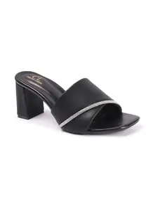 Carlton London Women Black Stylish Sandal for Casual Wear, Party and Formal Wear with Block Heels (39)