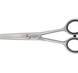 ORANGEWOOD JAGUAR PREMIUM White Line Satin Scissors - Silver, Alloy Steel, Serrated Blade, Polished Finish, Ambidextrous, Steel Handle with Rubber Grip, Hair Cutting & Styling Set for Barbers & Salons