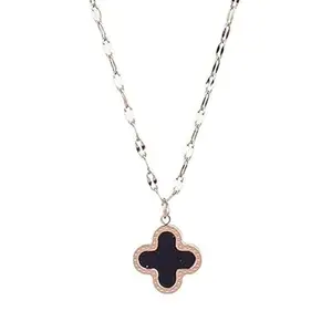 SALTY Anti Tarnish Midnight Enchantress Clover Pendant Necklace for Women | Stylish Locket Chain | Latest Fashion Jewellery Accessories for Girls | Minimal Jewelry | Ideal for Gifting