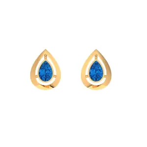 P.C. Chandra Jewellers Women 14Kt (585) Tear Drop Yellow Gold Stud Earrings With Blue Stone - 1.3 Grams