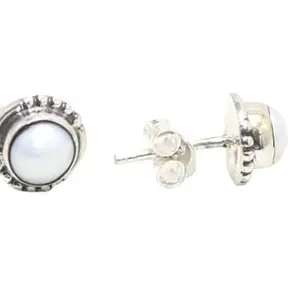 Rajasthan Gems Stud Earrings Tops 925 Sterling Silver Women Freshwater Pearl Gem Stone Handmade Gift i20