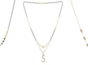 Gold Plated Traditional Black Bead Single Line American Diamond Pendant Jewellary set for Women(Combo) Pack of 3MCN-30-1-34-/