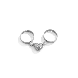 Magnetic Heart Couple Ring Simple Adjustable Distance Heart Ring, Gifts For Lovers For Unisex Adult (Silver) By Aesthetic Gallary