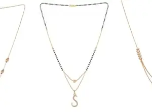 Gold Plated Traditional Black Bead Single Line American Diamond Pendant Jewellary set for Women(Combo) Pack of 3 MSCN-46-1-30- New