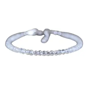 RRJEWELZ White Topaz Rondelle Beaded Bracelet – Faceted 3-3.5mm White Stones with Silver Lock – 7 Inch Adjustable link Bracelet for Men & Women|LCBR_RR_06667