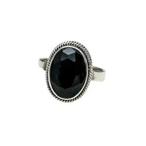 Mohnaa Jewels Ovel Black Stone Ring in 925 Sterling Silver for Ladies