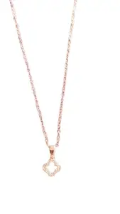Dainty Rose Gold Plated Clover Pendant Necklace with Crystal Accents, Chain Necklace for Women